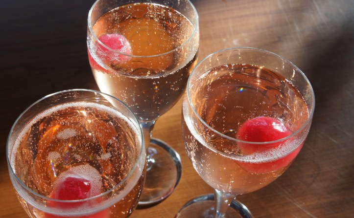 Gem-shaped cranberry ice cubes in sparkling wine -- I'm a sucker for shaped ice cube trays!