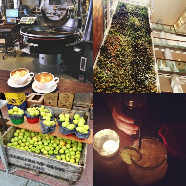 Coffees at Bridgehead's roastery; the University of Ottawa's living wall; apple season at the Byward Market; a wonderful late dinner date at Union 613
