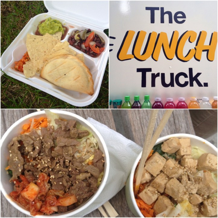 Lunch box from Roya Fruti Cart, The Lunch Truck serves up tasty sandwiches and salads, bowls of bimbimbap from Raon's Kitchen