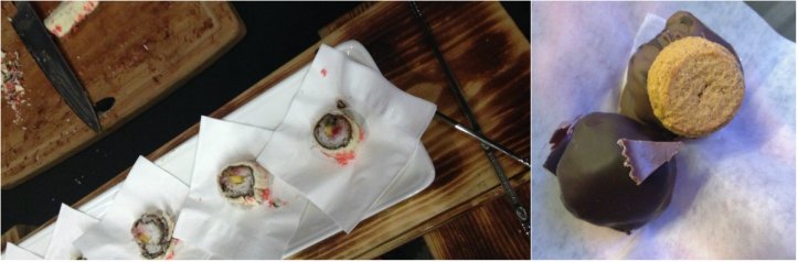 Chocolate sushi from Chef Tex Cuisine (with pop rocks on top!), and decadent cake truffles from Curly's Cravings